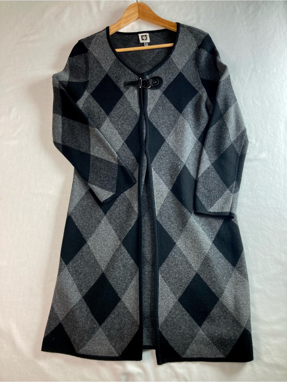 Anne Klein Argyle Long Line Cardigan Duster Size Medium